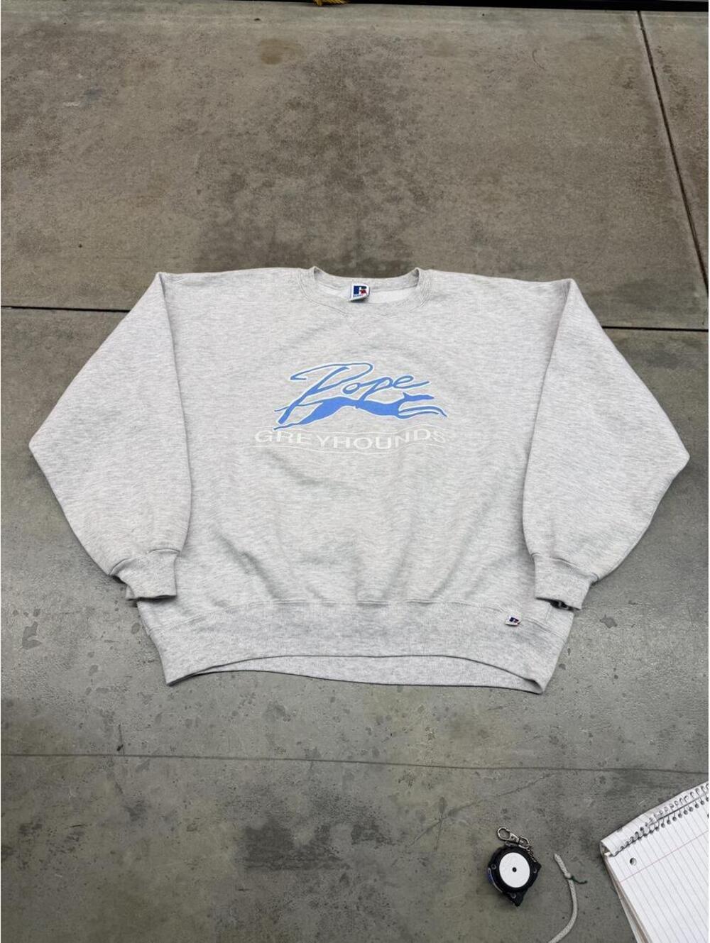 vintage pope greyhounds collegiate russell athletics made in usa grey crewneck
